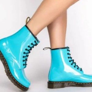 Dr. Martens 1460 Blue Patent Leather Lace Up Boots Shine On Sz. 41 US 9 UK 7 NEW